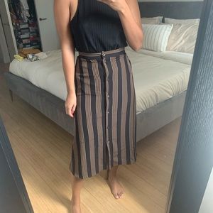 Black and tan striped midi skirt